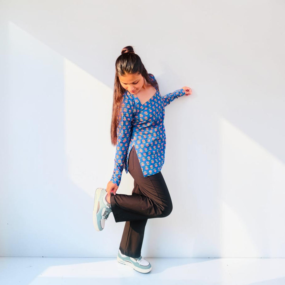 Indigo Blue Dori-Back Cotton Short Kurti