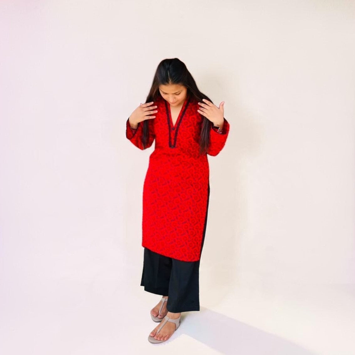 Crimson Bloom Cotton Co-Ord Set
