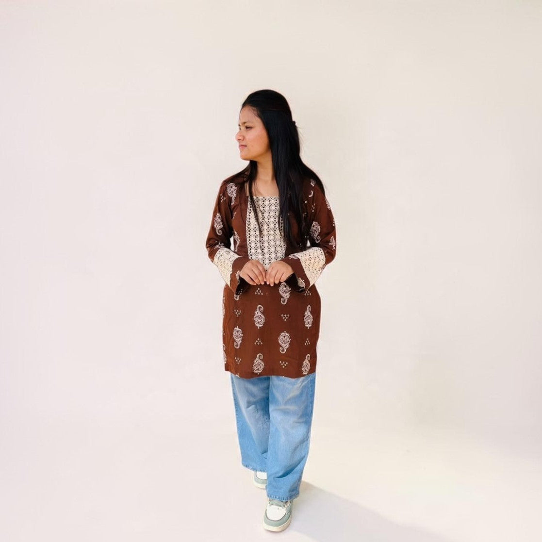 Earthy Bloom Cotton Short Kurti
